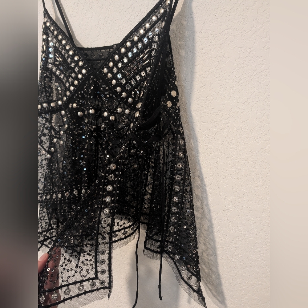 Free People Black Beaded Sheer Tank Top - Picture 9 of 11